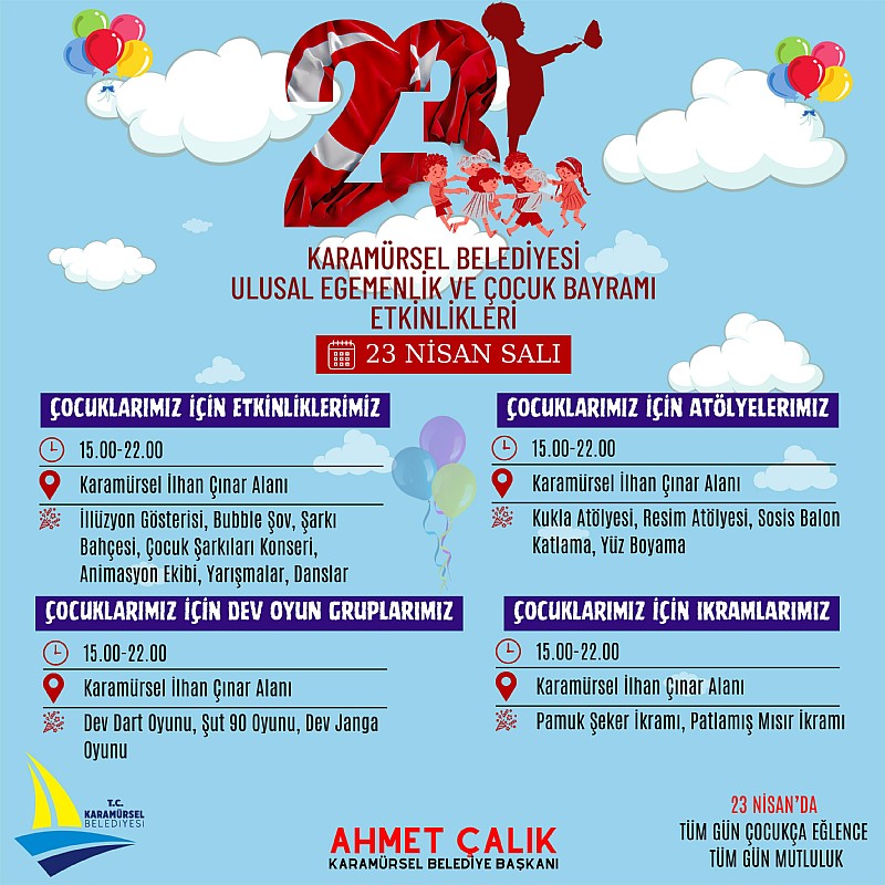 Karamürsel Belediyesi 23 Nisan Ulusal Egemenlik Çocuk Bayramı Etkinlikleri Düzenliyor