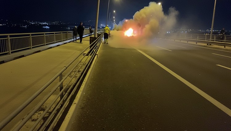 Altınova Osmangazi Köprüsü’nde seyir halindeki araç yandı	