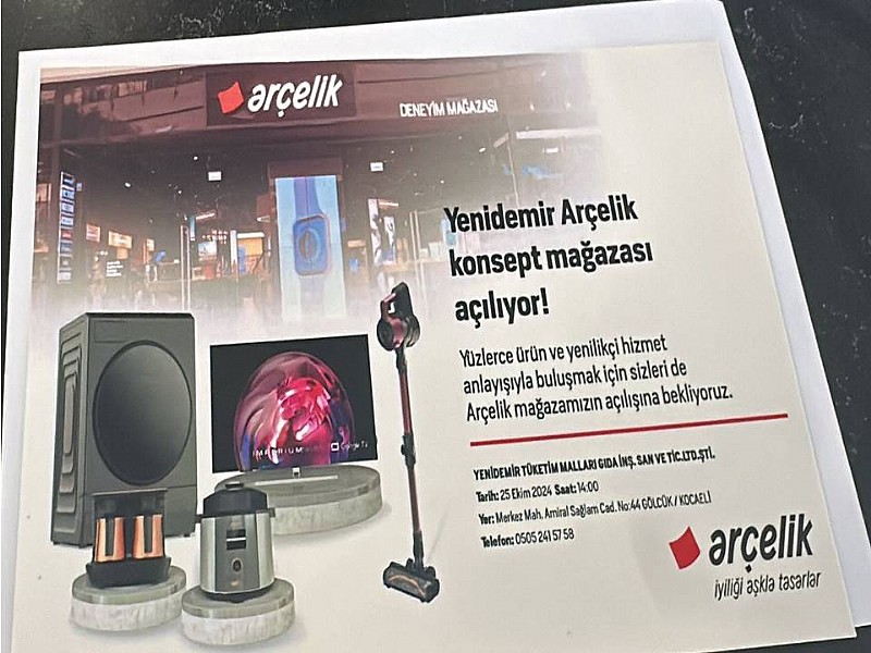 Karamürsel merkezli Yenidemir Tüketim Malzemeleri Gıda İnş. San ve Tic. Ltd. Şti. tarafından Kocaeli Gölcük'e Arçelik' in 3.ncü mağazası açılıyor